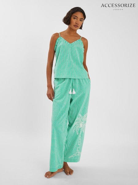 Accessorize Green Embroidered Stripe Long Pyjamas Set (H89979) | €60