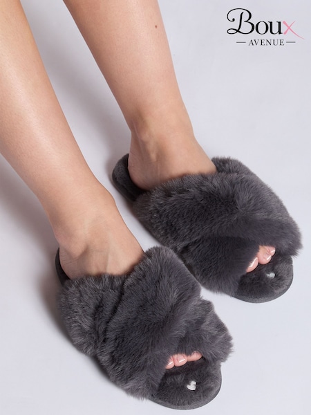 Boux Avenue Grey Heart Embroidered Crossband Slippers (H89990) | ‏116 د.إ.‏