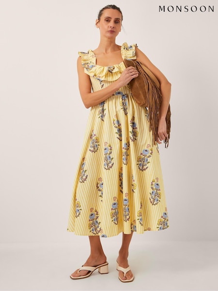 Monsoon Maria Frill Floral Print Stripe Midi Dress (H90159) | R$ 840