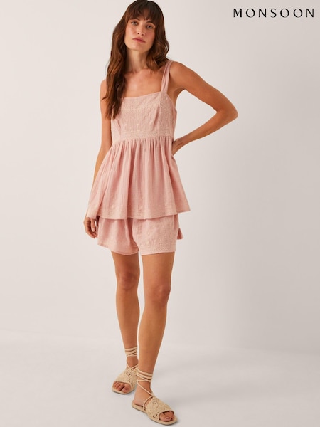 Monsoon Pink Eliza Embroidered Cotton Cami Top (H90164) | €69