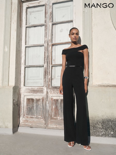 Mango Black Long Jumpsuit With Asymmetrical Neck (H90384) | €83
