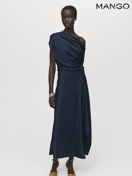Mango Blue Asymmetrical Satin Dress (H90391) | €102