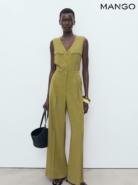 Mango Green Long Chest-Pocket Jumpsuit (H90404) | €102