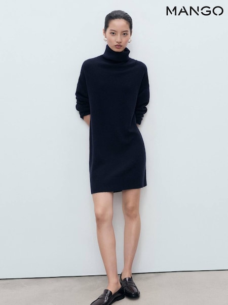 Mango Blue Short Knitted Turtleneck Dress (H90426) | €45