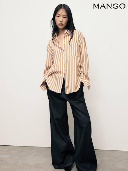 Mango White Oversize Striped Shirt (H90427) | €45