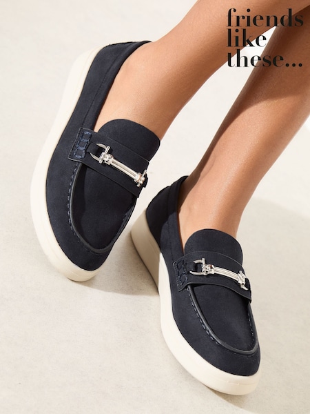 Friends Like These Navy Snaffle Detail Comfort Slip On Casual Loafer Shoes (H90526) | $87