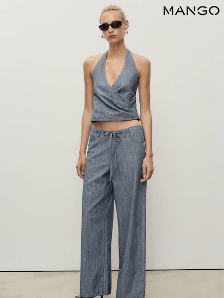 Mango Blue Wide Leg Denim Trousers With Belt (H90535) | €51