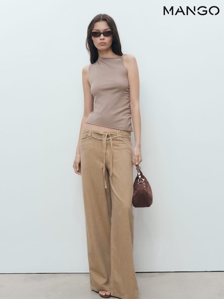 Mango Brown Wide Leg Denim Trousers With Belt (H90540) | €51
