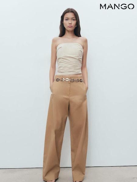 Mango Brown Mid Rise Wide Leg Cotton Trousers (H90541) | €83