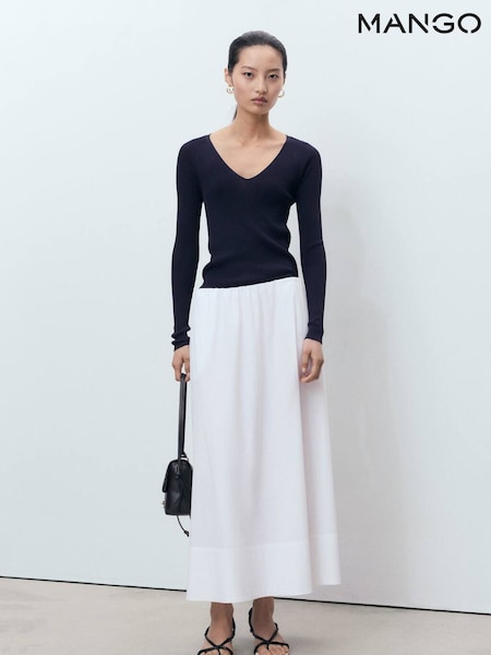 Mango Blue V-Neck Ribbed Knit Sweater (H90559) | €44