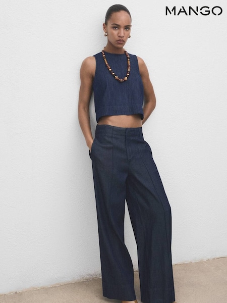 Mango Blue Wide Leg Denim Pants With Seams (H90571) | €59