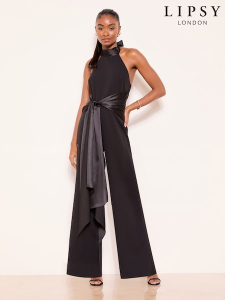 Lipsy Halter Neck Satin Drape Jumpsuit (H90785) | kr1 068