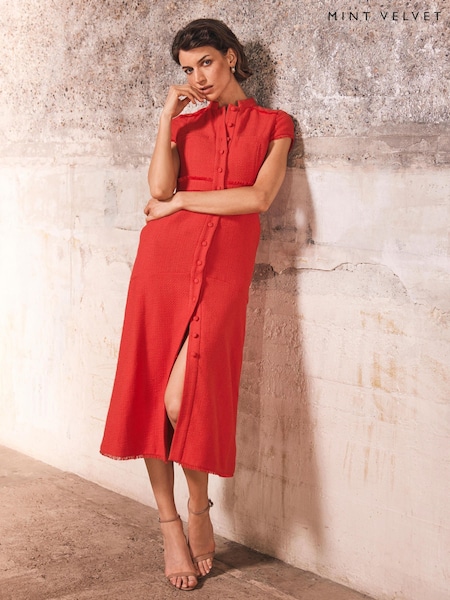 Mint Velvet Pink Boucle Midi Dress (H90851) | €239