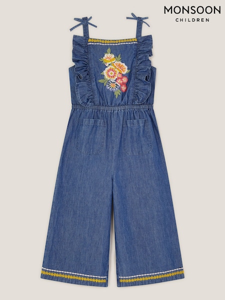 Monsoon Blue Floral Embroidered Denim Jumpsuit (H90960) | €40 - €45