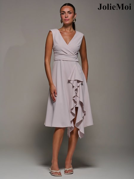 Jolie Moi Cream Ruffle Detail Wrap Sleeveless Midi Dress (H91068) | €79