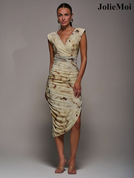Nua - Jolie Moi Abstract Ruched Asymmetric Bodycon Dress (H91072) | R$ 590