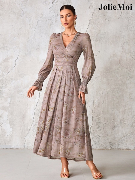 Jolie Moi Purple Long Sleeve Mesh Maxi Dress (H91074) | €121
