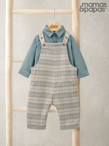 Mamas & Papas Check Dungarees & Striped Shirt Set (H91123) | 298 LEI