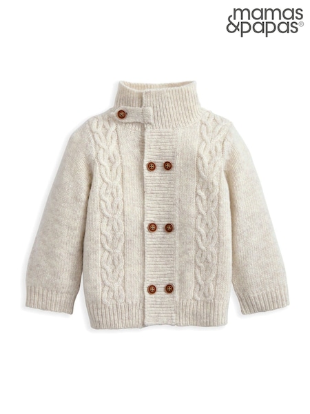 Mamas & Papas Funnel Neck Cable Knit Brown Cardigan (H91131) | 42 €