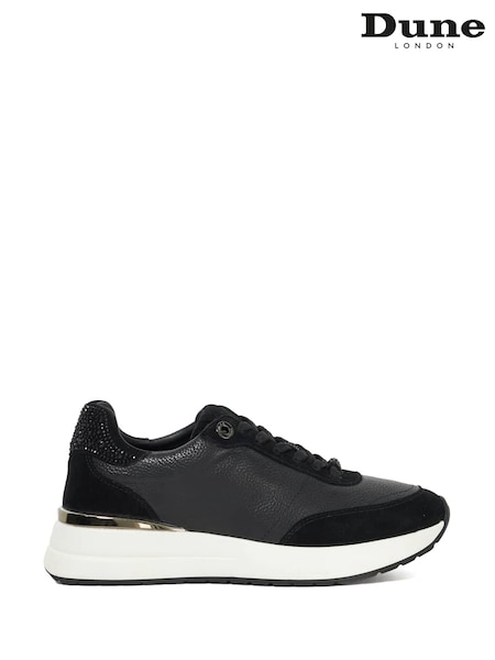 Dune London Black Emotion Gold Clip Lace-Up Runner Trainers (H91155) | €131
