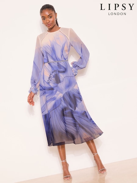 Lipsy Floral Print Long Sleeve Midi Dress (H91297) | 708 LEI