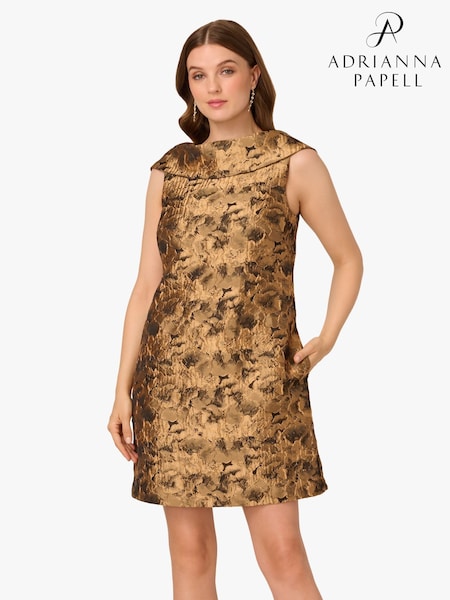 Adrianna Papell Gold Bias Collar Shift Dress (H91302) | AED926
