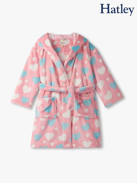 Hatley Pink Big Hearts Fuzzy Fleece Dressing Gown (H91381) | AED204