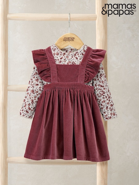 Mamas & Papas Pink Velvet Dress & Floral Bodysuit Set (H91440) | €51