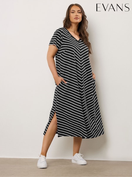 Evans Stripe Jersey Slub Black Dress (H91519) | R$ 385