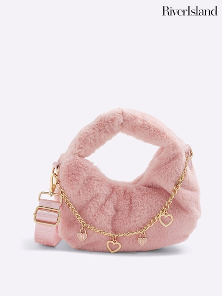 River Island Pink Girls Fur Chain Grab Bag (H91569) | 99 QAR