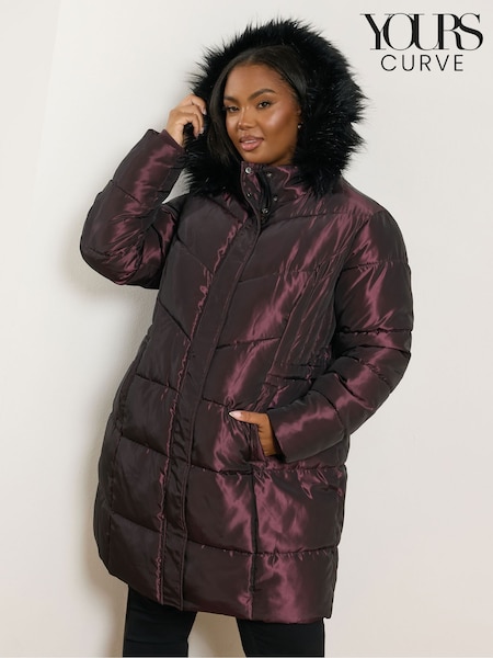 Yours Curve Purple Midi Puffa Coat (H91608) | €102