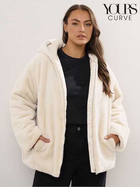 Yours Curve White Faux Fur Hooded Jacket (H91612) | €99