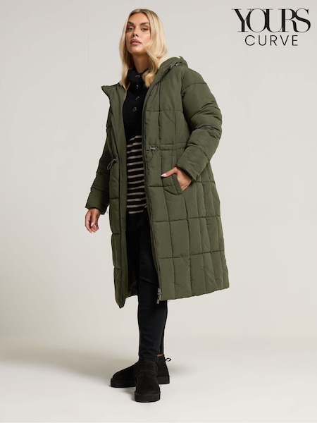 Yours Curve Green Borg Midi Padded Puffa Coat (H91620) | €106