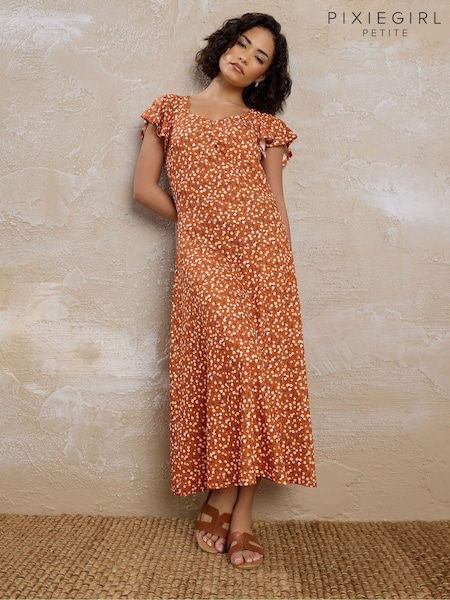 PixieGirl Petite Ditsy Floral Print Flutter Sleeve Dress (H91641) | R$ 305