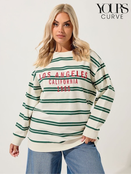 Yours Curve White LA Stripe Crew Neck Jumper (H91666) | € 34