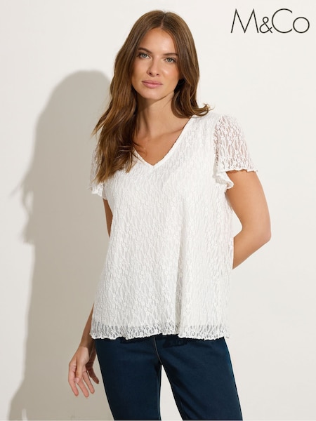 M&Co White Short Sleeve V-Neck Lace Top (H91676) | €37