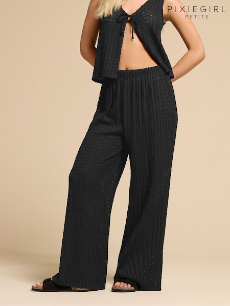 Preto - PixieGirl Petite Wide Leg Crochet Trousers (H91685) | R$ 335
