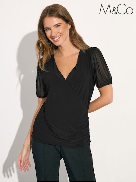 M&Co Short Mesh Sleeve Wrap Top (H91689) | R$ 275