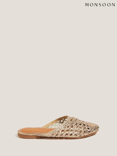 ذهبي - Monsoon Bella Braided Leather Slipper Sandals (H91747) | ‏320 د.إ.‏