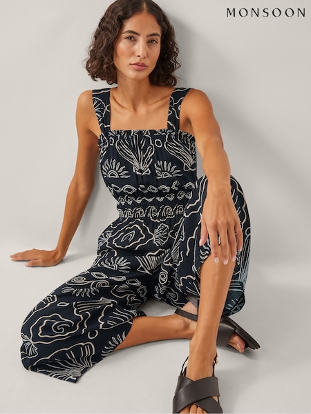 Monsoon Black Macie Sleeveless Shell Print Jumpsuit (H91753) | €95