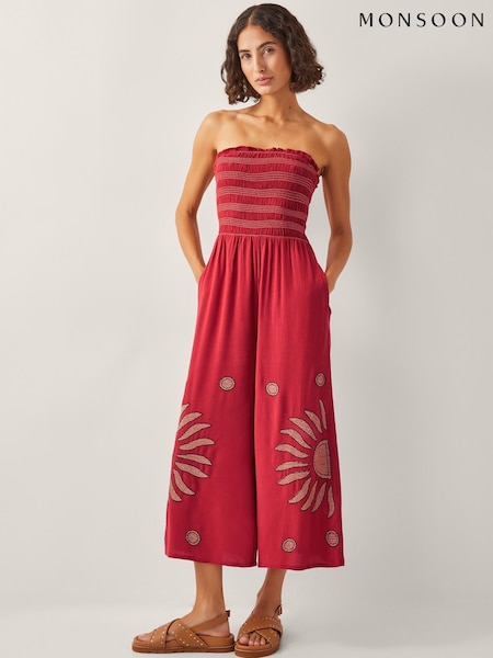 Monsoon Orange Nadia Shirred Embroidered Jumpsuit (H91755) | €95
