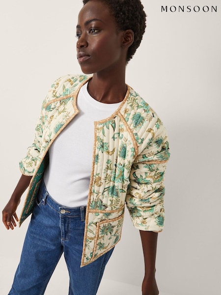 Monsoon Natural Saoirse Reversible Floral Print Quilted Jacket (H91756) | €126