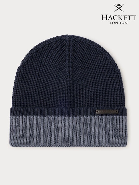 أزرق - Hackett Merino Wool Beanie (H91816) | ‏437 د.إ.‏