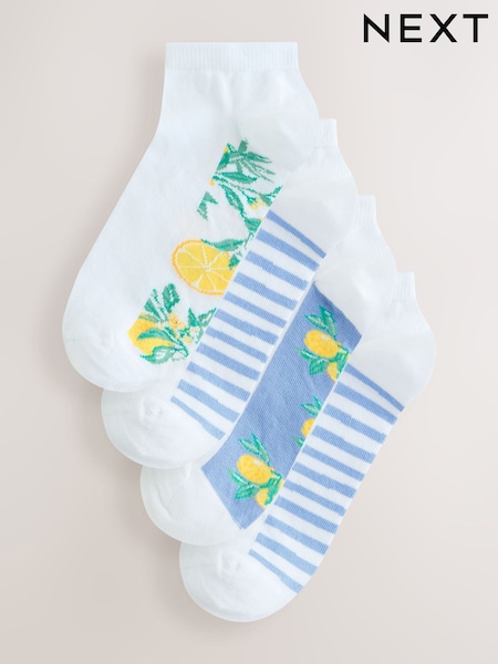 White/Blue Lemons Footbed Trainer Socks 4 Pack (H91882) | €10