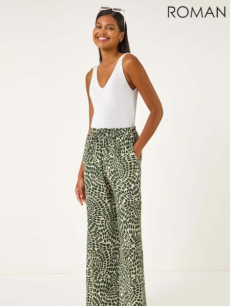 Roman Green Abstract Wide Leg Trousers (H91902) | €53