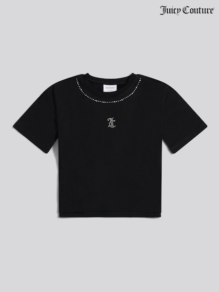 Juicy Couture Black Diamante Trim Neck Boxy T-Shirt (H91958) | €33 - €40