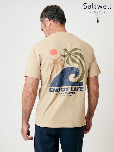 Saltwell Cream Surf Graphic Print Crew Neck T-Shirt (H91970) | R$ 195