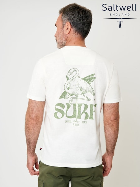 Saltwell Cream Surf Graphic Print Crew Neck T-Shirt (H91974) | R$ 195