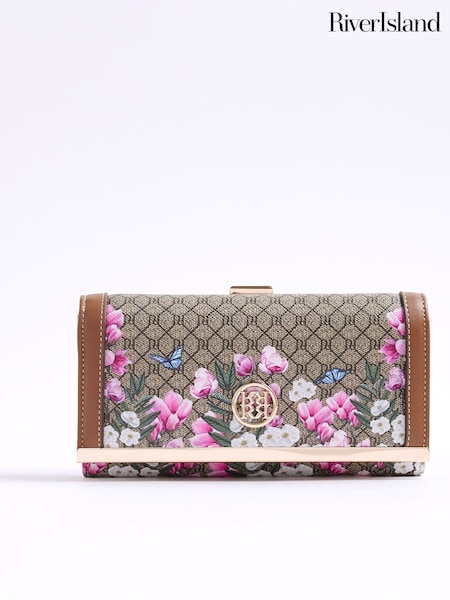 River Island Brown Floral Morgan Collaboration Cliptop Purse (H92183) | €34