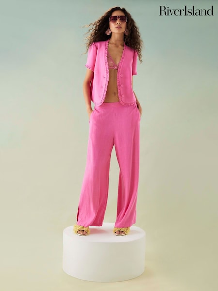 River Island Frill Linen Tailored Top (H92190) | R$ 415